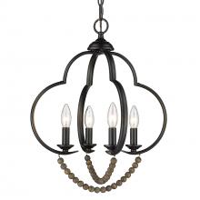  8320-4P BLK-EWB - Flori 4 Light Pendant in Matte Black with Espresso Wood Beads